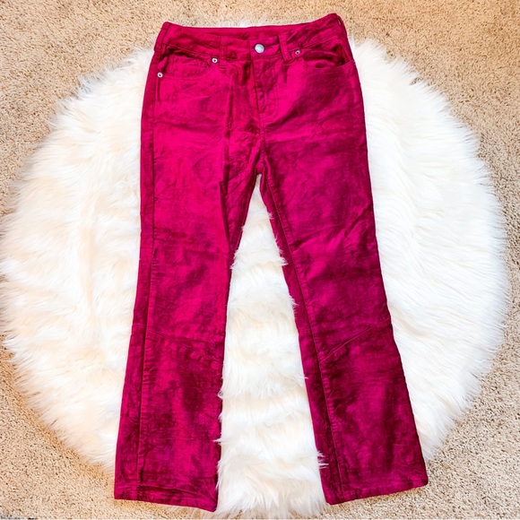 Free People Magenta Velvet Kick-Flare Cropped Pants - Picture 3 of 7